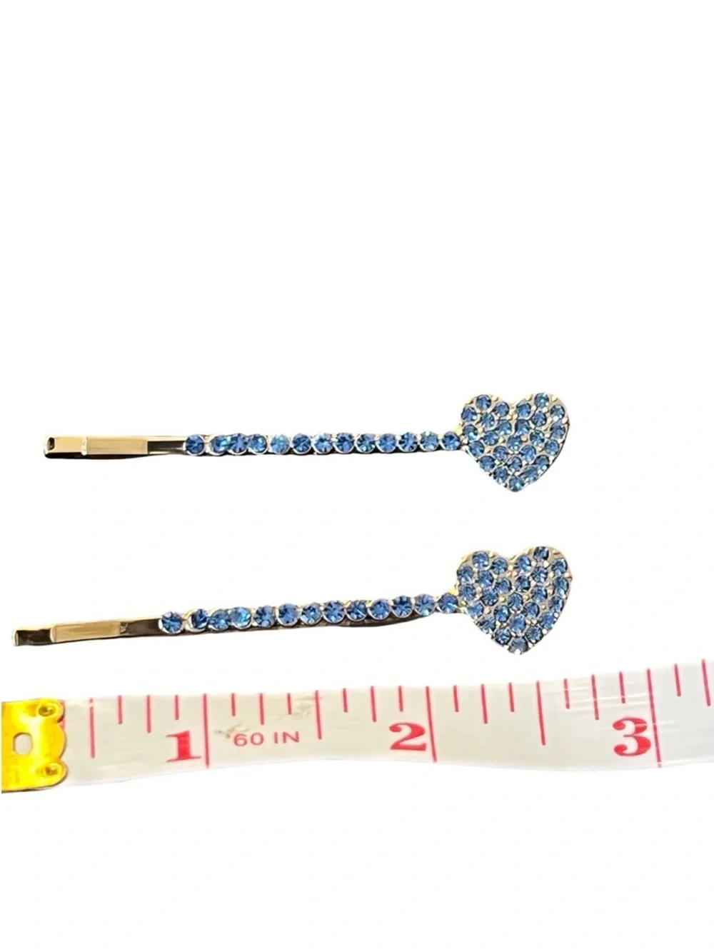 Blue Crystal Rhinestone Heart Gold Hair Clips approx 2.5”FINAL PRICE DROP